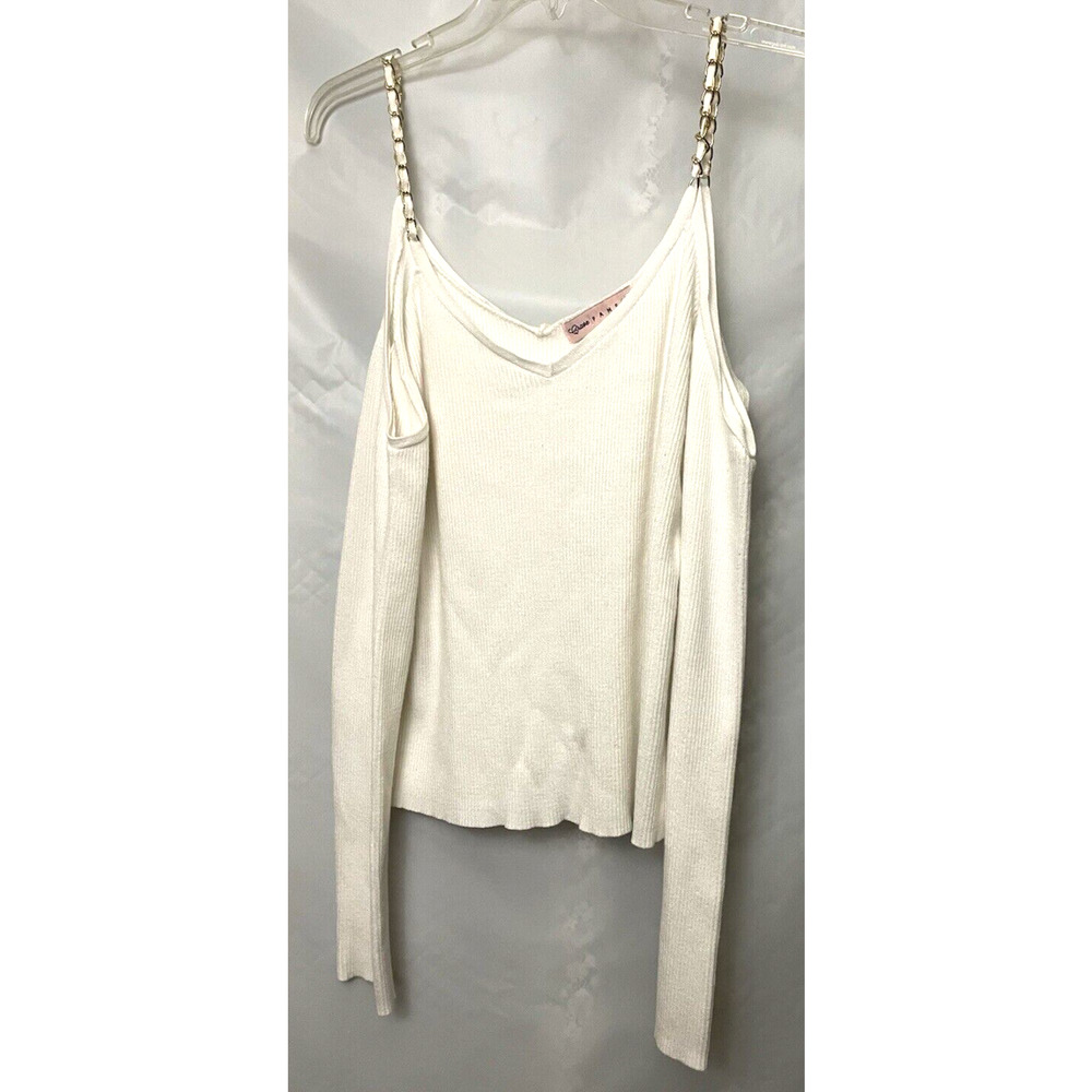 Crave Fame Women’s White Top Cold Shoulders Whit Gold Chain Straps Size XL